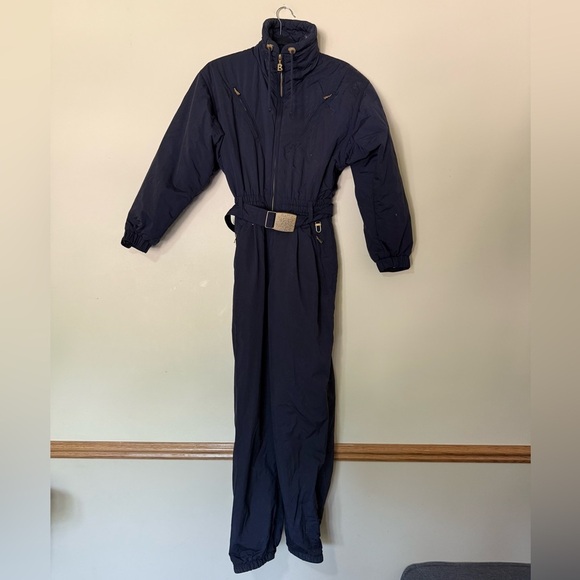 Bogner Vintage One-Piece Ski Suit Navy Blue Gold Hardware Belted Pockets - Picture 2 of 12